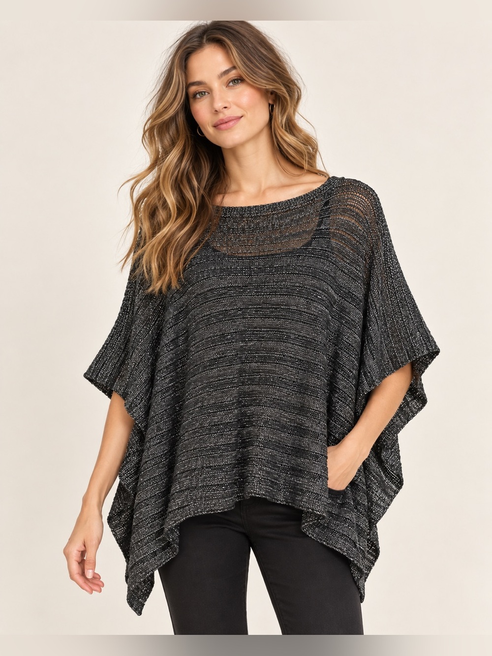 Lauren Ralph Lauren Charcoal Gray Knit Oversized Sweater/Poncho